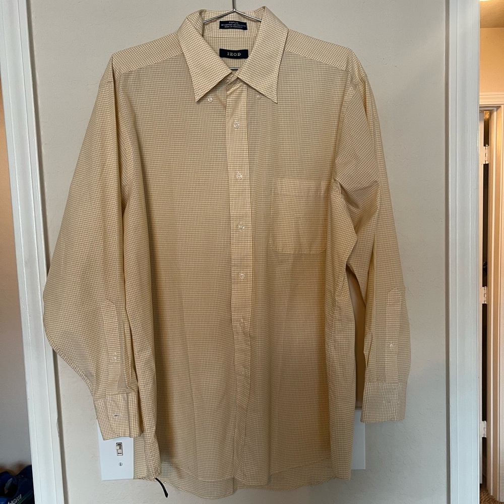 IZOD Yellow Gingham Check Long Sleeve Shirt Size 17 34/35
